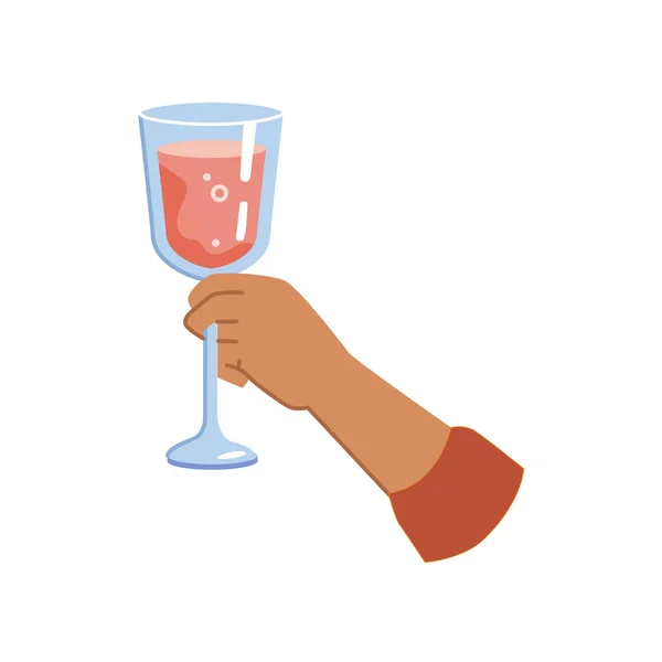 Hand Cheers Glass Red Wine Champagne Isolated Flat Cartoon Vector — Stockový vektor