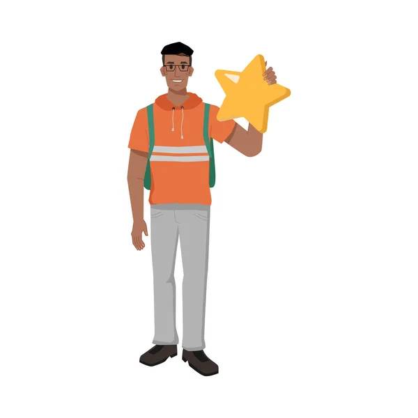 Feedback Concept Man Holding Star Hand Isolated Flat Cartoon Character — Image vectorielle