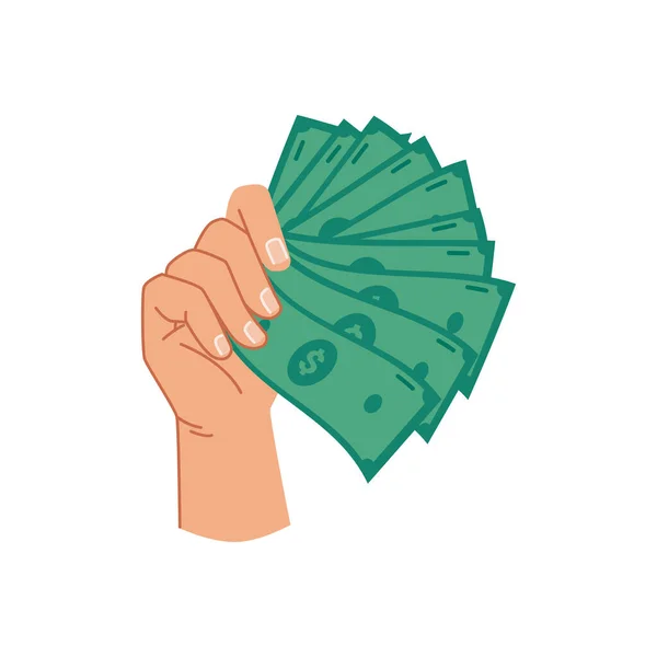 Банкноты Зеленым Долларом Руке Изолированная Ладонь Бумажными Деньгами Оплаты Предоставление — стоковый вектор