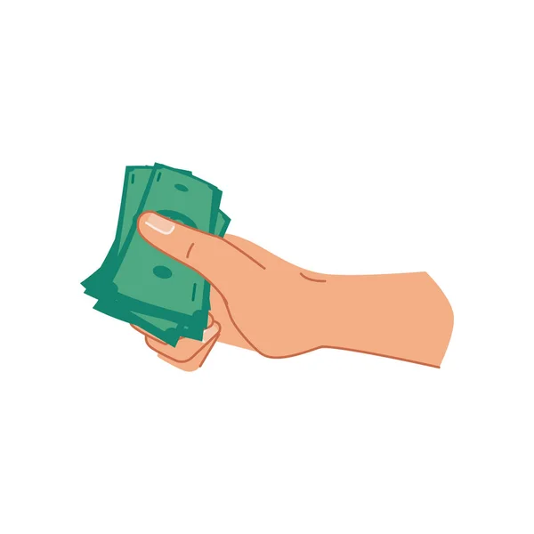 Green Dollar Banknotes Hand Isolated Palm Paper Money Paying Giving — Stockvector