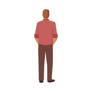 Handsome man rear view portrait isolated fashionable flat cartoon character. Vector illustration of adult caucasian person in shirt and trousers, back view