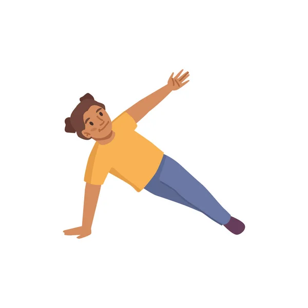 Little Girl Doing Sport Exercises Workout Plank One Hand Vector — ストックベクタ