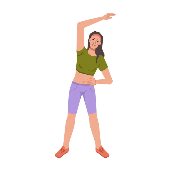 Cartoon Person Training Stretching Hand Aside Yoga Fitness Classes Vector — 스톡 벡터