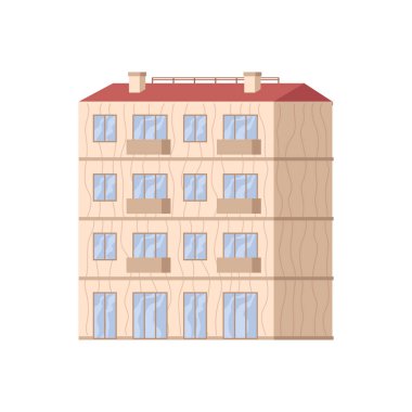 Residential house for living or working in office, building. City or town construction with several levels, multi story landmark and urban architecture in metropolis. Vector illustration