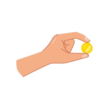 Coins and cash in hand, isolated of palm with money for paying. Giving loan, saving financial assets or exchanging, wealthy person with metals. Flat cartoon style vector illustration