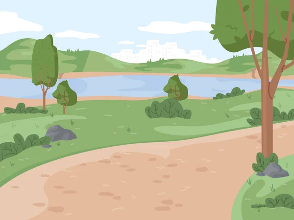 Landscape Park River Ponds Green Trees Grass Scenery Background Vector — Stockový vektor
