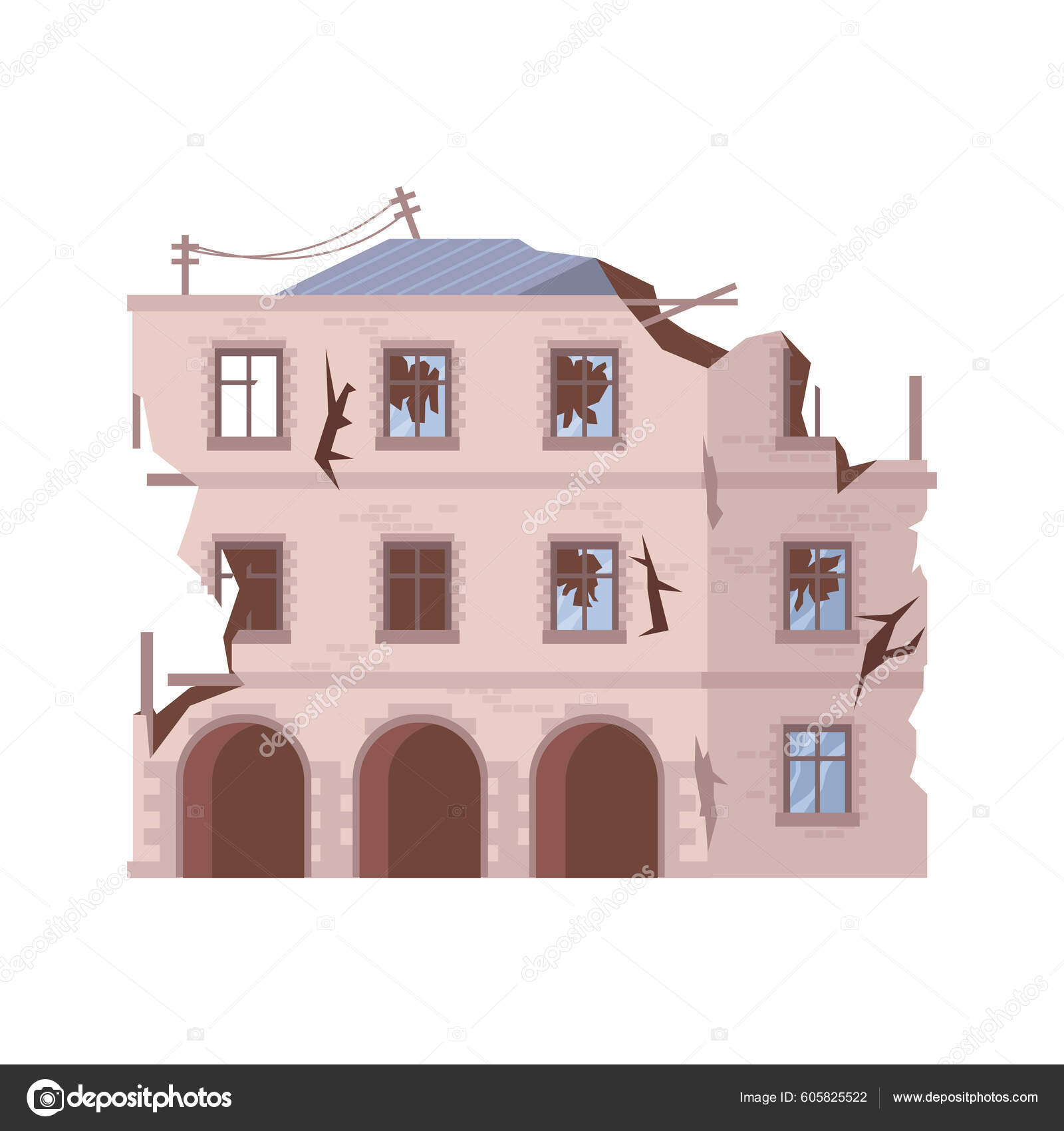 Demolished Multi Story Building Residential House Destroyed Home