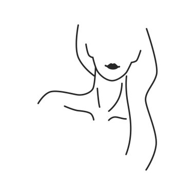 Minimal portrait of female character, isolated model with long hair. Contemporary body part design, sketch drawing of girl. Vector in flat style, outline linear art