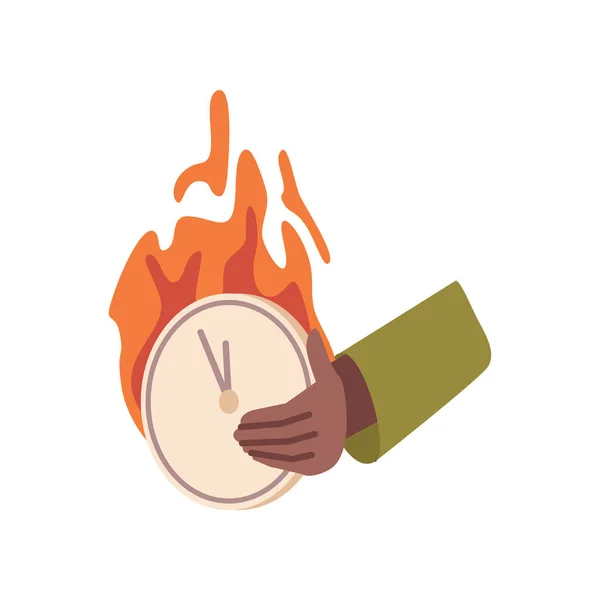 Deadlines Urgent Project Finish Isolated Clock Hands Workers Burning Watch — Stok Vektör