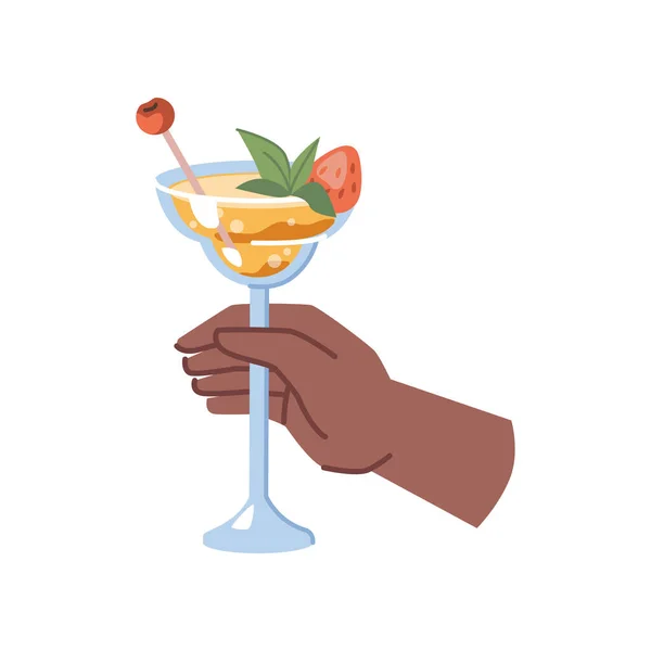 Cocktail Strawberry Mint Leaves Hand Afro American Man Woman Isolated — Wektor stockowy
