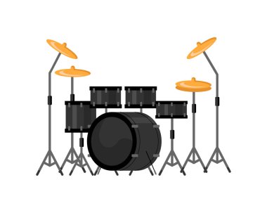Müzik çalmak için klasik müzik aletleri, davulcular için izole edilmiş davul seti. Hobiler, konser, performans ya da grup çalışması. Çizgi film tarzında vektör
