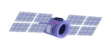 Yapay uydu Dünya 'yı, uzayı, evreni ve galaksiyi keşfediyor. İnsan yapımı nesneler gezegenin yüzeyini inceliyor. Çizgi film tarzında vektör