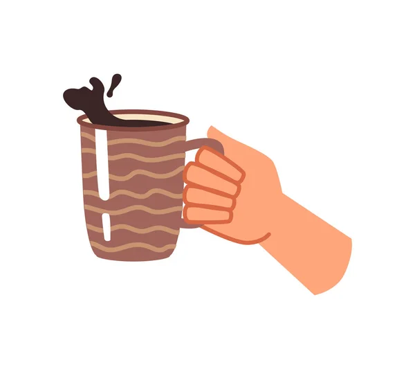 Taza Con Bebida Capuchino Signo Pausa Para Café Salpicar Caliente — Vector de stock