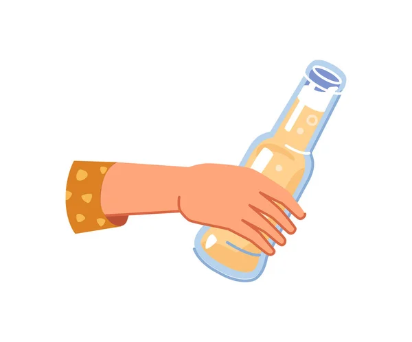 Fles Bier Bier Hand Geïsoleerde Platte Cartoon Vector Koud Alcoholdrankje — Stockvector