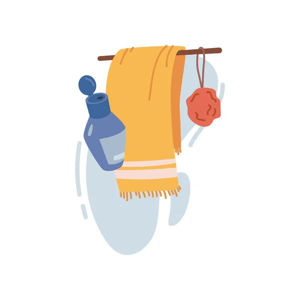 ヘアケアや治療 隔離されたシャンプーやローション タオルやシャワースポンジのための製品 浴室の衛生及び洗濯用品 平型ベクトル — ストックベクタ
