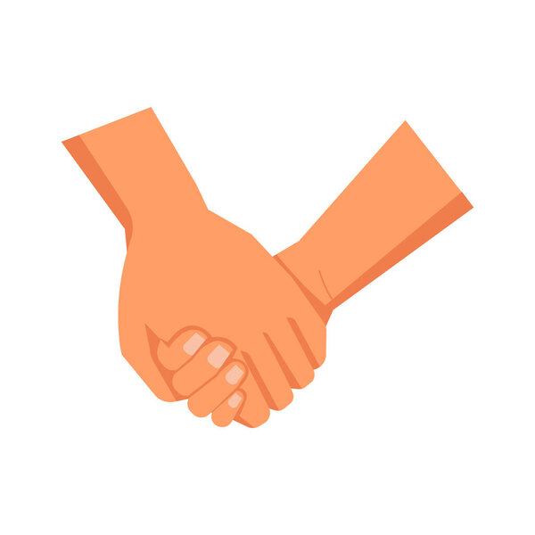 Hand gesture, isolated arms holding together. Symbol of closeness and affection. Romantic feelings, dating or family members holding each other. Vector in flat style