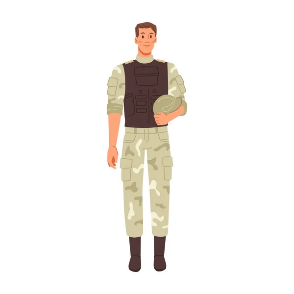 Soldat Militaire Homme Isolé Uniforme Armée Défense Guerrier Protégeant Pays — Image vectorielle