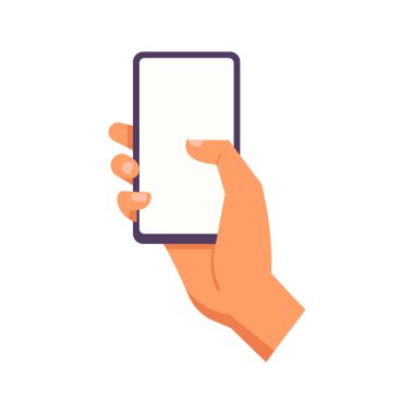 Akıllı telefonu kaldıran, düz çizgi film tarzında ekran vektör illüstrasyonunu okuyan kişi. Cep telefonundaki erkek ya da kadın mesajı taşınabilir dijital aygıt, iletişim aygıtı