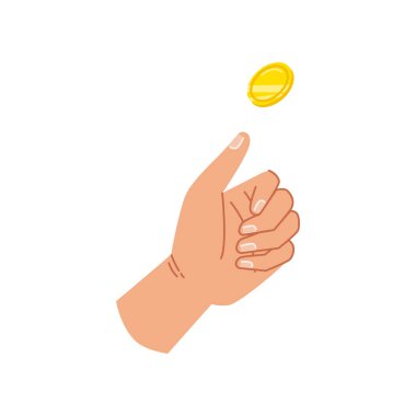 Elle altın atmak, izole edilmiş parayı havaya atmak. Borç vermek, maddi varlıkları kurtarmak ya da takas etmek, zengin bir insan. Düz çizgi film biçimi vektör çizimi