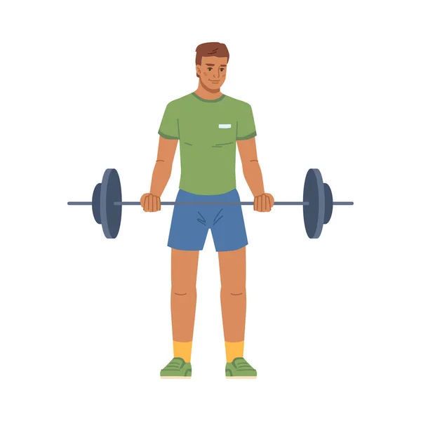 Personnage Masculin Travaillant Dans Salle Gym Haltère Levage Bodybuilder Isolé — Image vectorielle