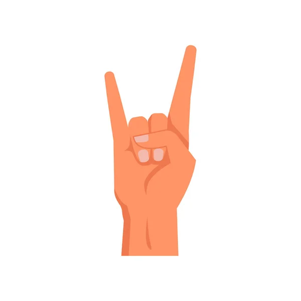 手势演示 孤立的号角标志 非语言交际 象征音乐摇滚和歌迷 矢量呈扁平型 — 图库矢量图片