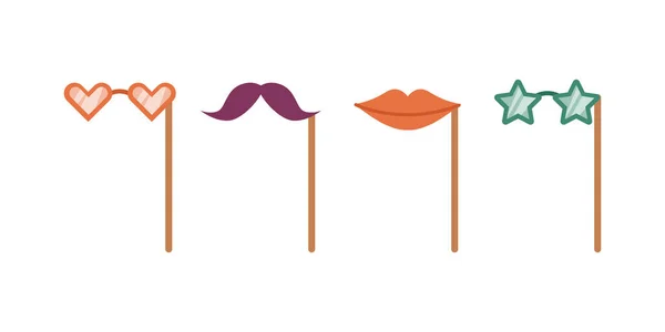 Mustache Coração Forma Olhos Lábios Óculos Estrela Parte Isolada Decoração —  Vetores de Stock