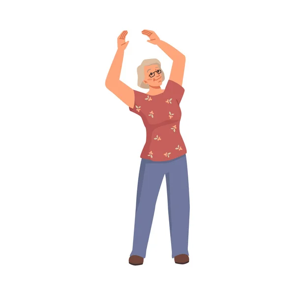 Femme Âgée Étirant Faisant Des Exercices Femme Âgée Isolée Travaillant — Image vectorielle