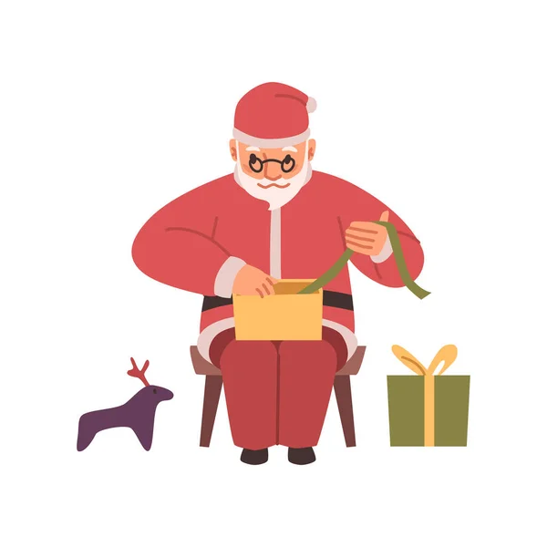 Рождественские Праздники Подготовка Празднование Изолированный Санта Клаус Упаковки Подарок Детей — стоковый вектор