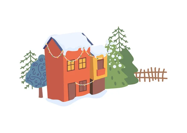 Christmas New Year Winter Village Landscape Element Flat Cartoon Design — Archivo Imágenes Vectoriales