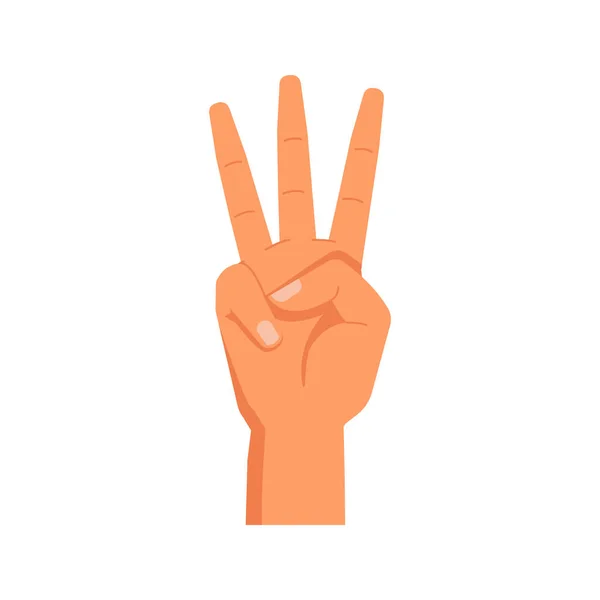 Εμφάνιση Νούμερο Τρία Υψωμένα Δάχτυλα Απομονωμένη Χειρονομία Χεριού Μέτρηση Απαρίθμηση — Διανυσματικό Αρχείο