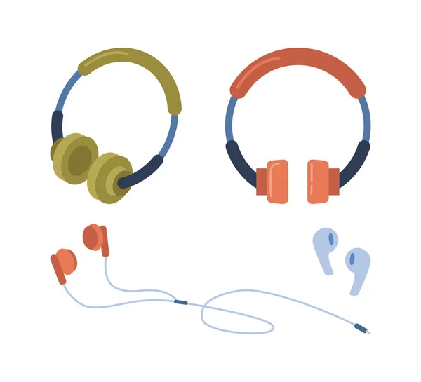 Ακουστικά Σύρμα Ασύρματη Τεχνολογία Bluetooth Για Ακρόαση Podcast Και Μουσική — Διανυσματικό Αρχείο