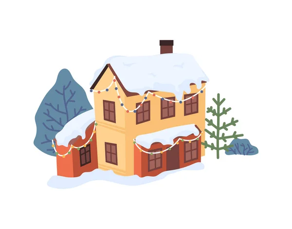 Christmas New Year Winter Village Landscape Element Flat Cartoon Design — Stok Vektör