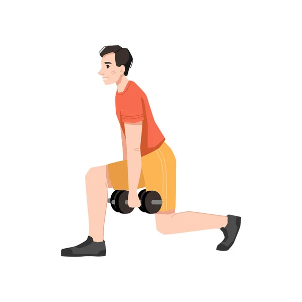 Entrenando Haciendo Deportes Personaje Masculino Aislado Realizando Sentadillas Con Pesas — Vector de stock