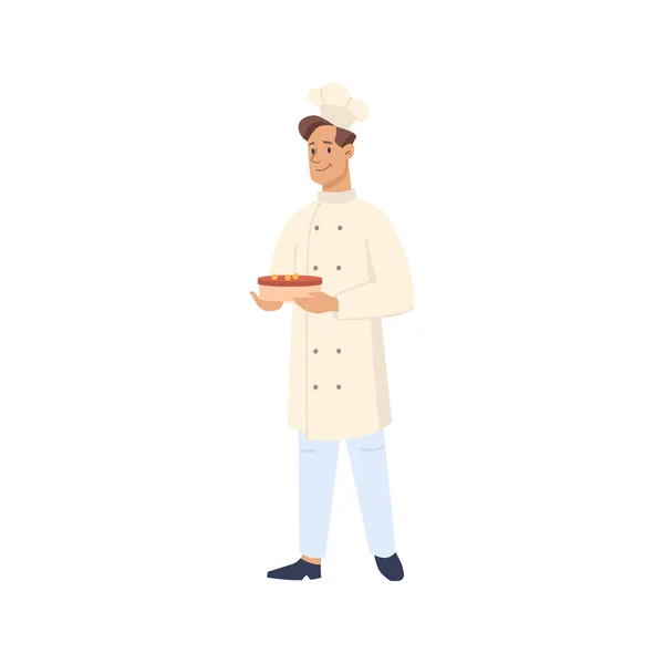 Baker Produzindo Bolos Sobremesas Isolado Chef Local Negócios Produção Homem —  Vetores de Stock