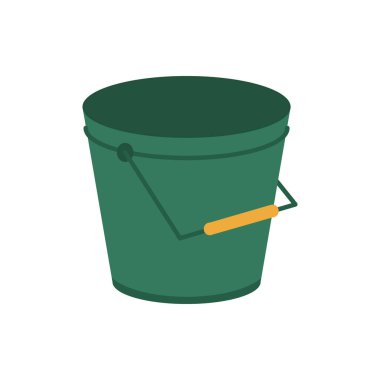 Bahçe malzemeleri, ev aletleri ve aletler. Ev işleri ve görevler için ahşap saplı tenha bir kova. Düz biçim illüstrasyonunda vektör