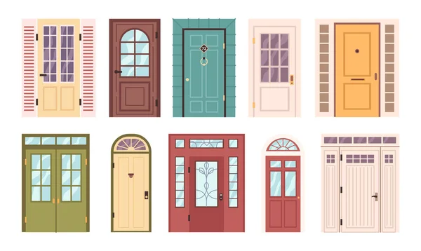 Entrance Doors Variety Designs Isolated Part Construction Exterior Home House — Stock Vector