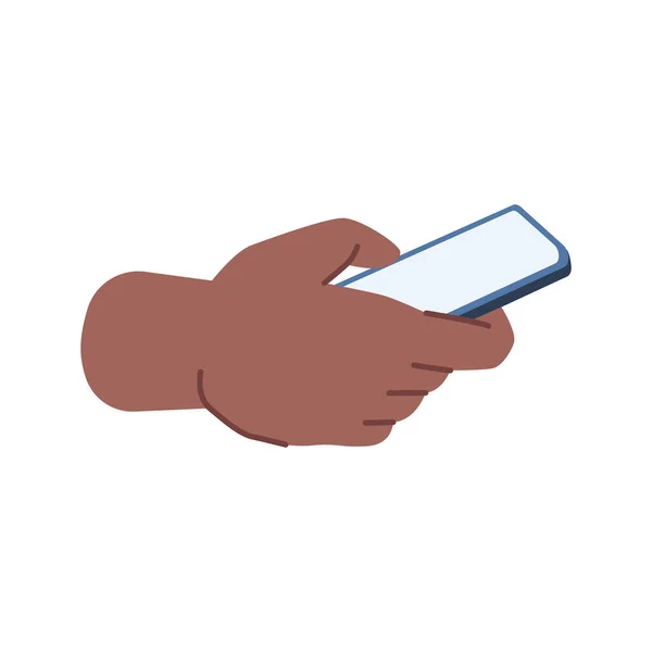 アプリケーションやテキストメッセージを使用して 手元にスマートフォンを保持ユーザー タッチスクリーンタップモバイルと携帯電話で隔離された腕 平たい漫画風のベクトル — ストックベクタ