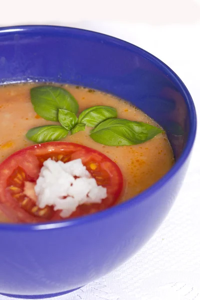 Läckra kalla gazpacho soppa i skål — Stockfoto