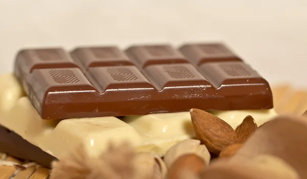 Pile of assorted chocolate bars close-up. — Stock Photo, Image