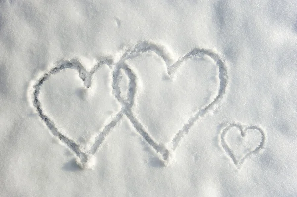 Hearts in snow — Stock Photo, Image