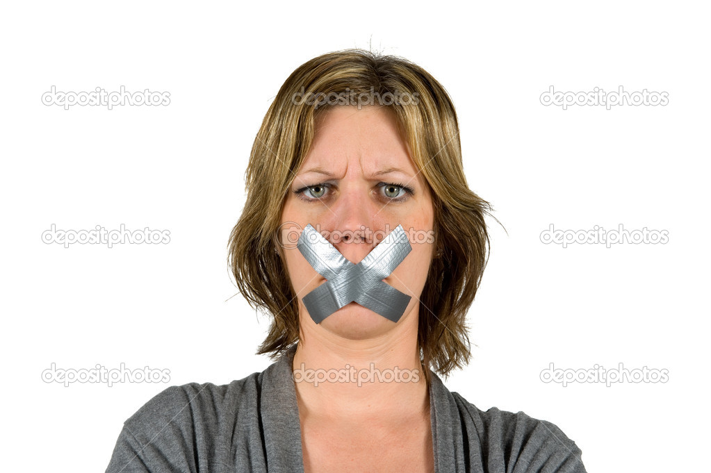 Mouth taped woman