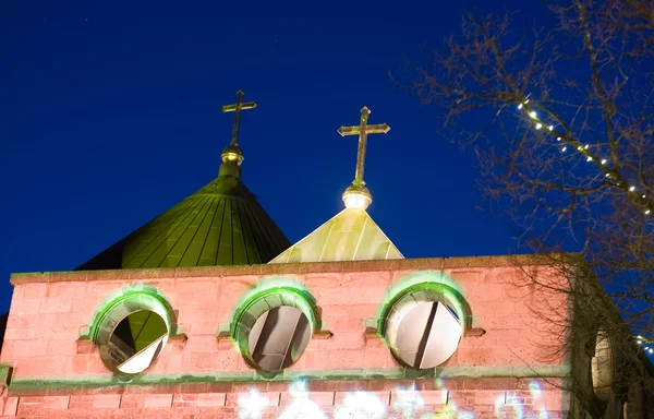 Lichtshow op kerk — Stockfoto