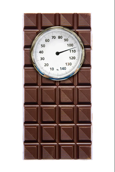 Ağırlık ölçek ve çikolata — Stok fotoğraf