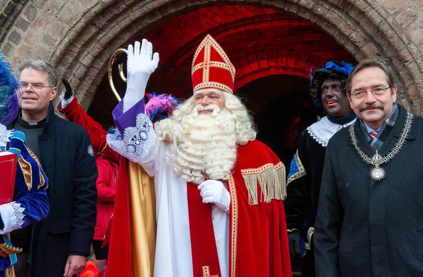 Enschede Netherlands Nov 2021 Dutch Santa Claus Called Sinterklaas Waving — Stock Photo, Image