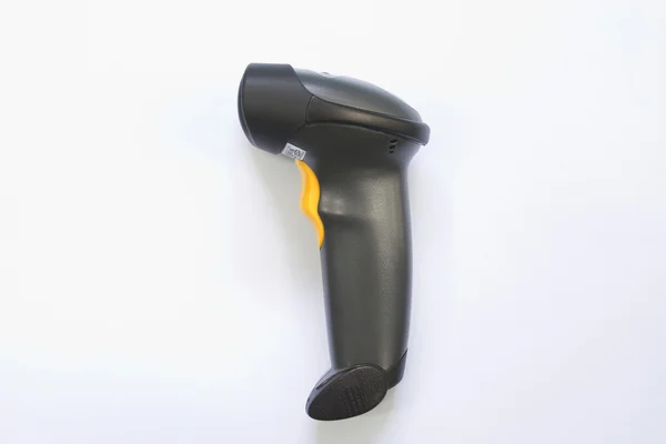 Back of black barcode scanner on white background. — Stock Photo, Image