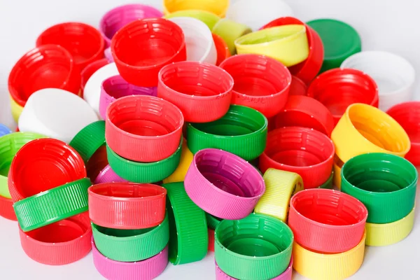 Colorful plastic bottle screw caps — Stock Photo, Image