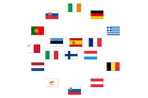 Bandeiras dos países da zona euro sobre um fundo branco — Fotografia de Stock