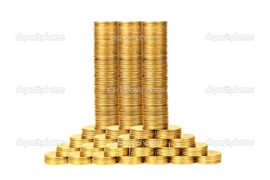 Columns of coins from yellow metal