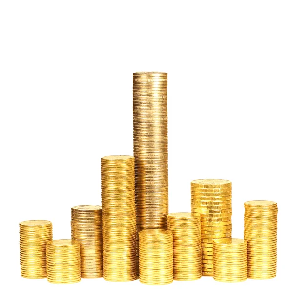Columns of coins from yellow metal — Stock Photo, Image
