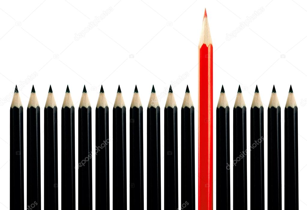 Red pencil among black pencils